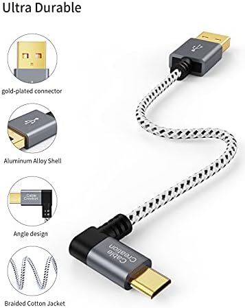 כבלים [כבל קלאס, זווית ימנית של 2 חבילות, כבל קלוע 2.0 קלוע, 90 מעלות, ימין אנכי קצר USB 2.0 זכר למיקרו USB זכר עם מארז אלומיניום, 0.5ft/15